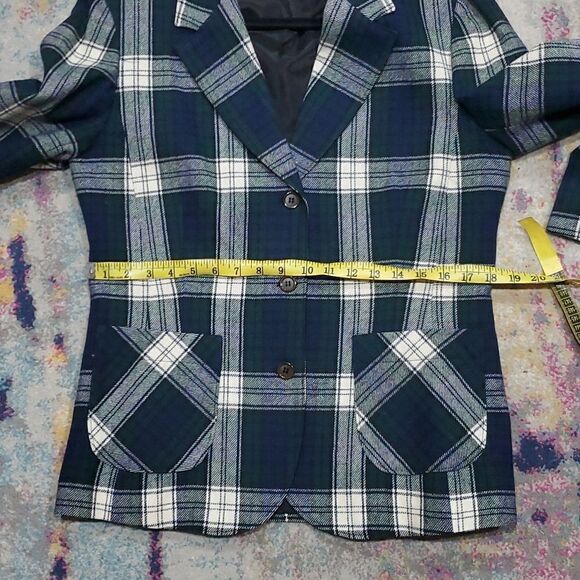 Vintage Pendleton Tartan Wool Blazer Jacket in Green & Plaid Size 6 - Picture 6 of 12
